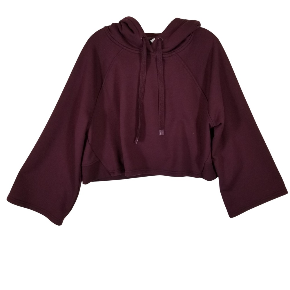 Athleta Womens Burgundy Cropped Hoodie Wide Sleeve Pullover‎ Maroon Medium 54023